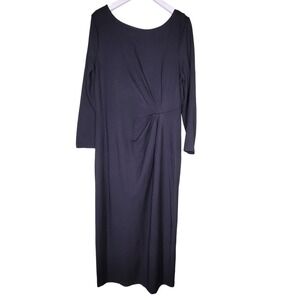 Lands‎ End Midi Dress Size 6 Black Long Sleeve Ruched Minimalist Prep Classic